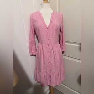 OLD NAVY Linen Shirt Dress Waist Medium Pink Stripe Resort Brunch Hampton Easter